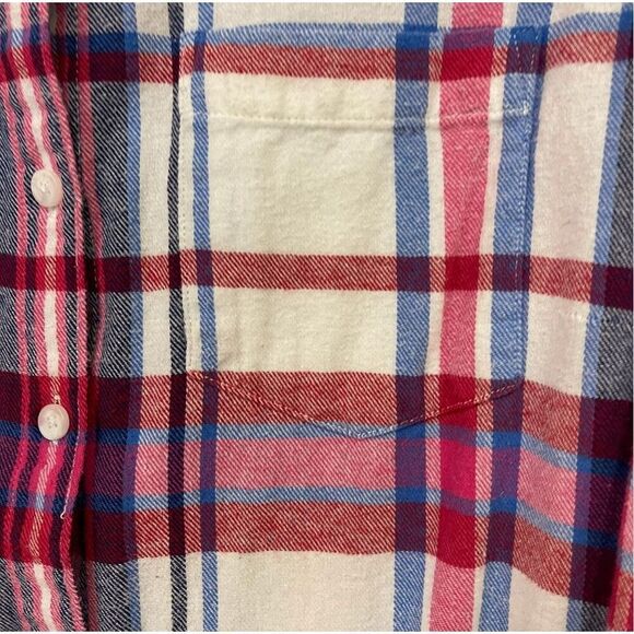 WOOLRICH Women’s Flannel Button Shirt XL Red Blue Plaid Soft Long Sleeve Pockets - Picture 7 of 8